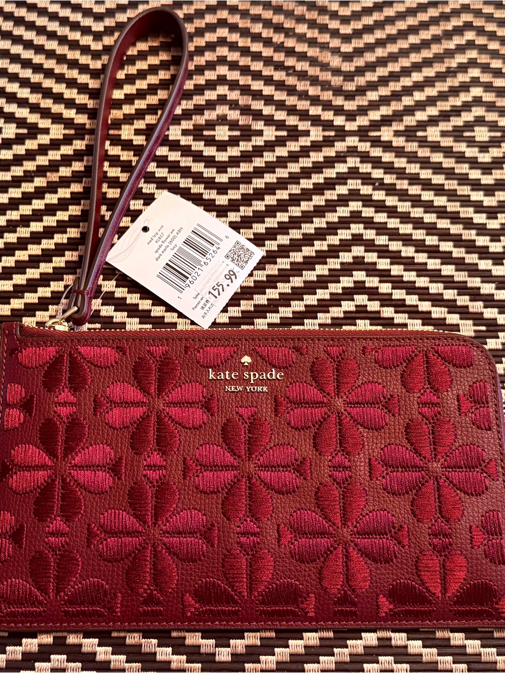 Original Kate Spade Red Floral Embroidered Wristlet Wallet